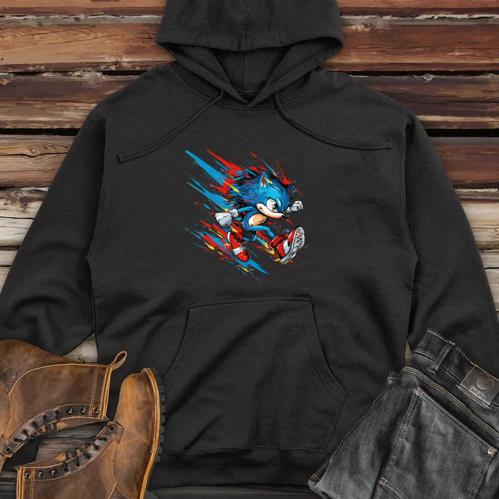 Blue Speedster Hedgehog Midweight Hooded Sweatshirt