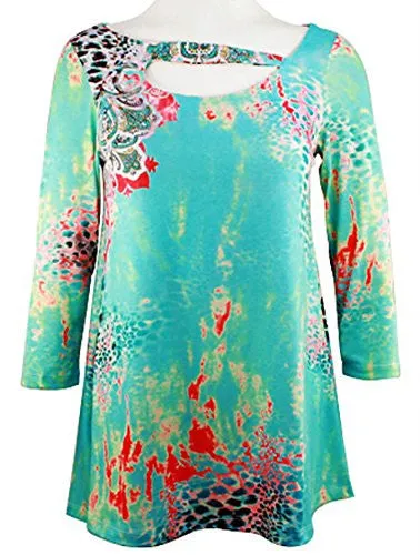 Boho Chic - Aquarium Daze, Long Sleeve Geometric Pattern Fashion Tunic Top