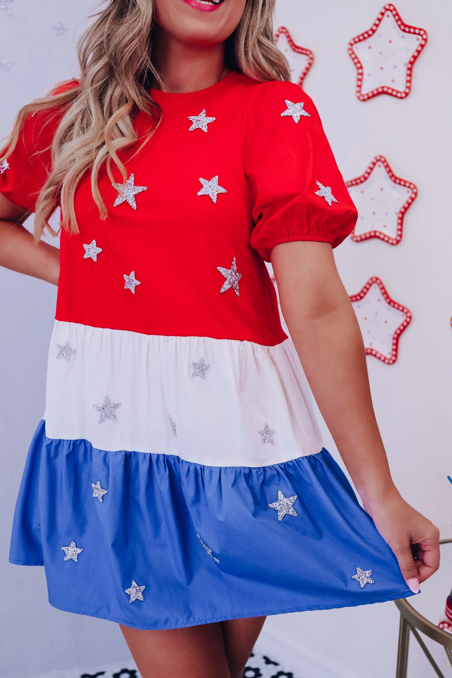 Bold Stripes Bright Stars Babydoll Dress