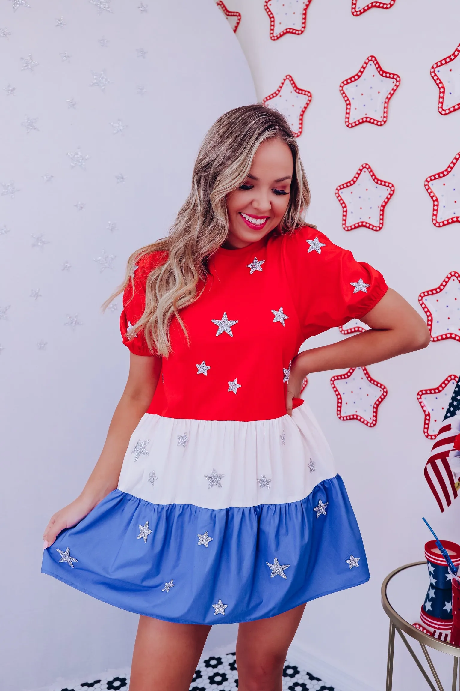 Bold Stripes Bright Stars Babydoll Dress