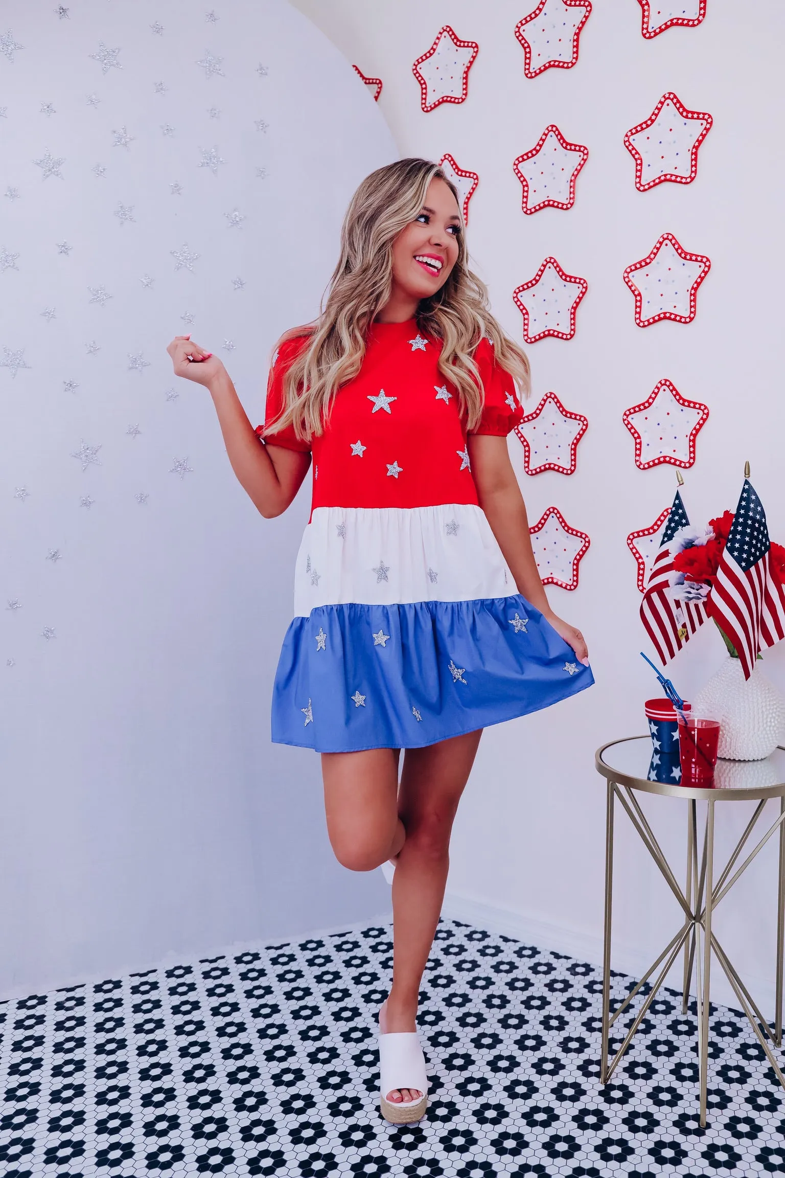 Bold Stripes Bright Stars Babydoll Dress