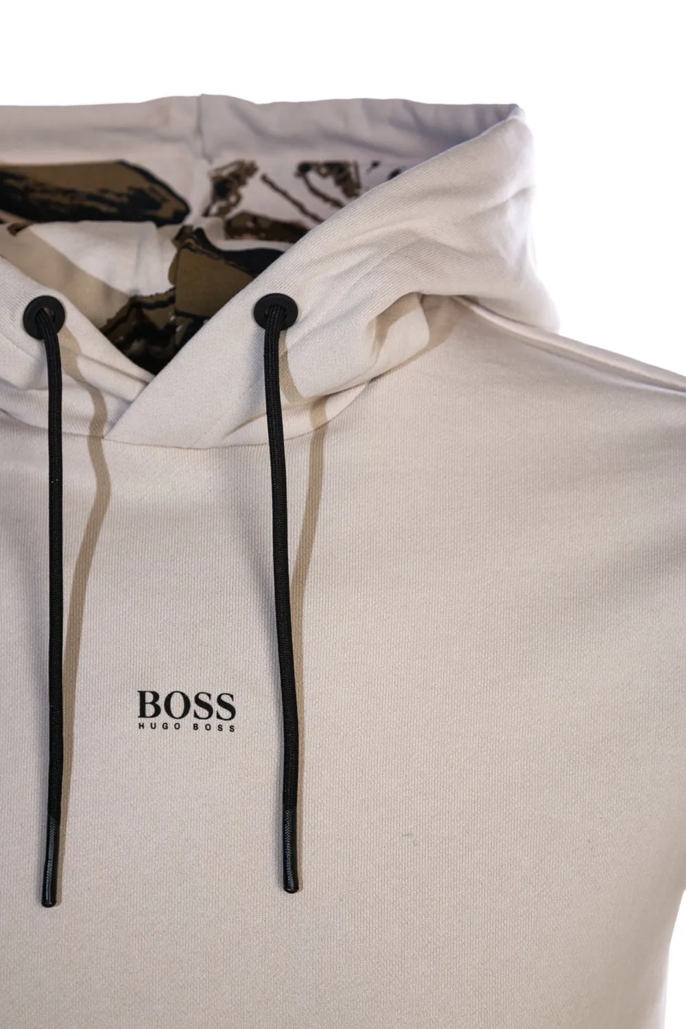 BOSS Wkapok Hooded Sweat Top in Beige