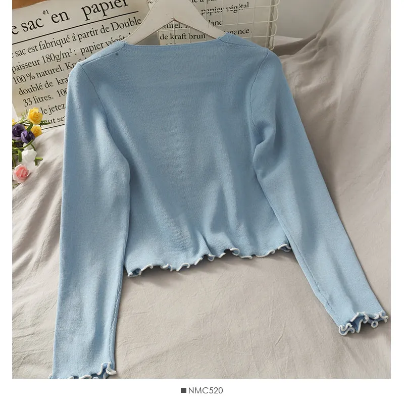 Butterfly Embroidery V-neck open collarbone sweater  1739