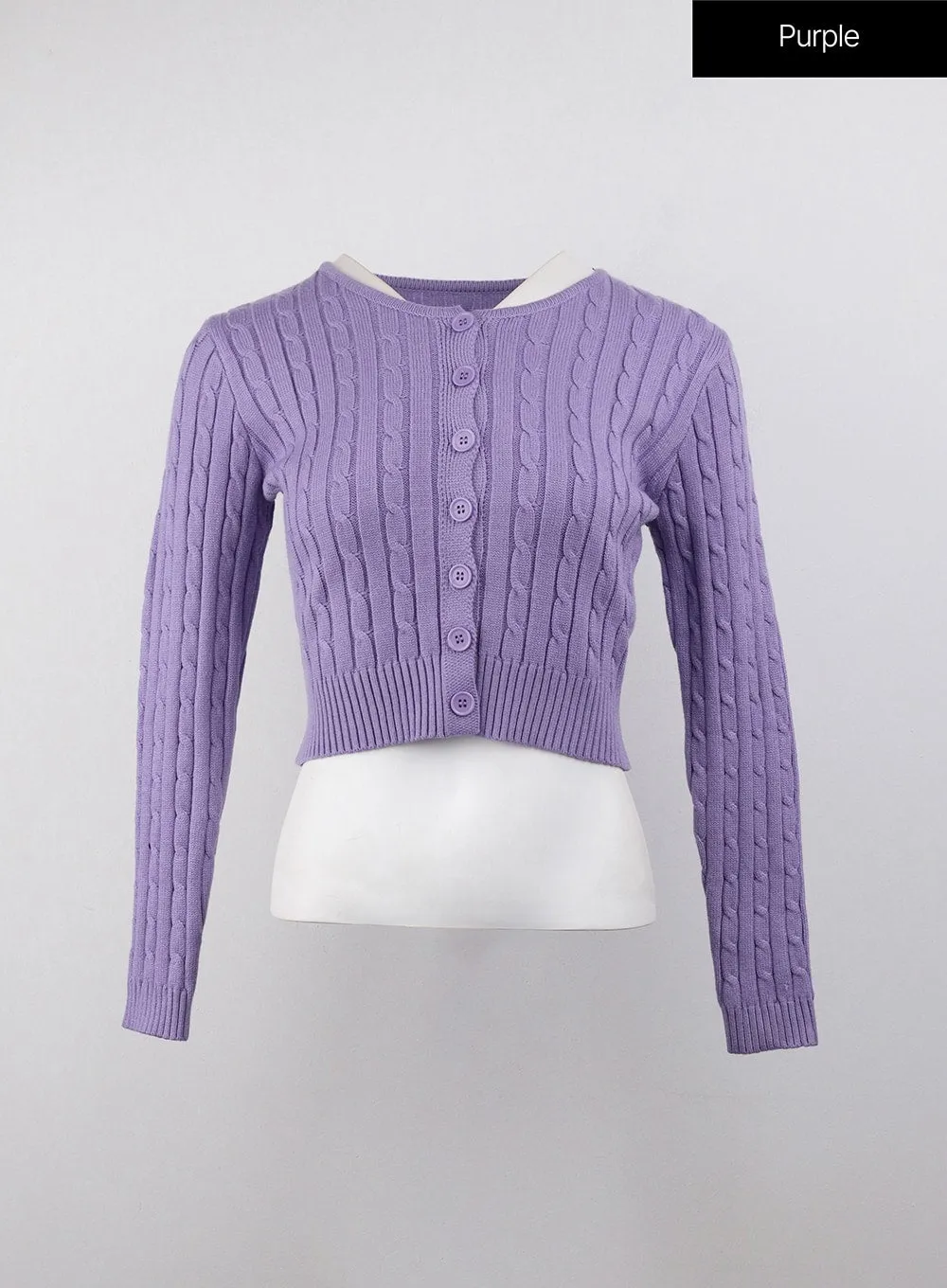 Cable Knit Buttoned Crop Cardigan OJ416