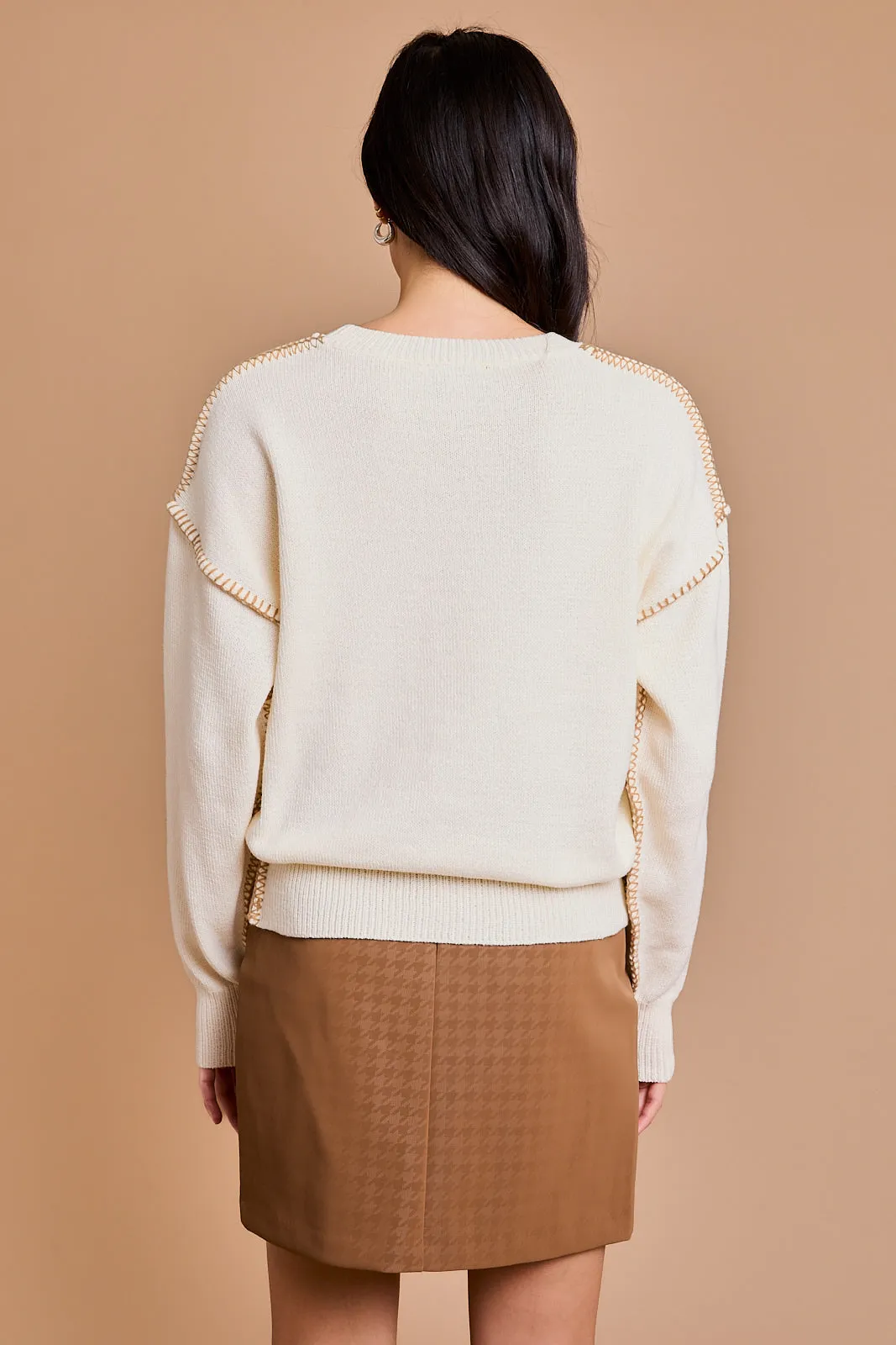 Camel Stitched Cream Sweater