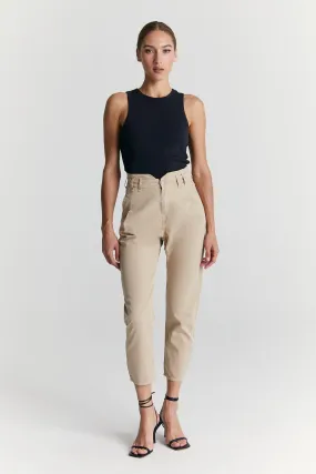 Camila High Waist Paperbag Chino Pants Beige