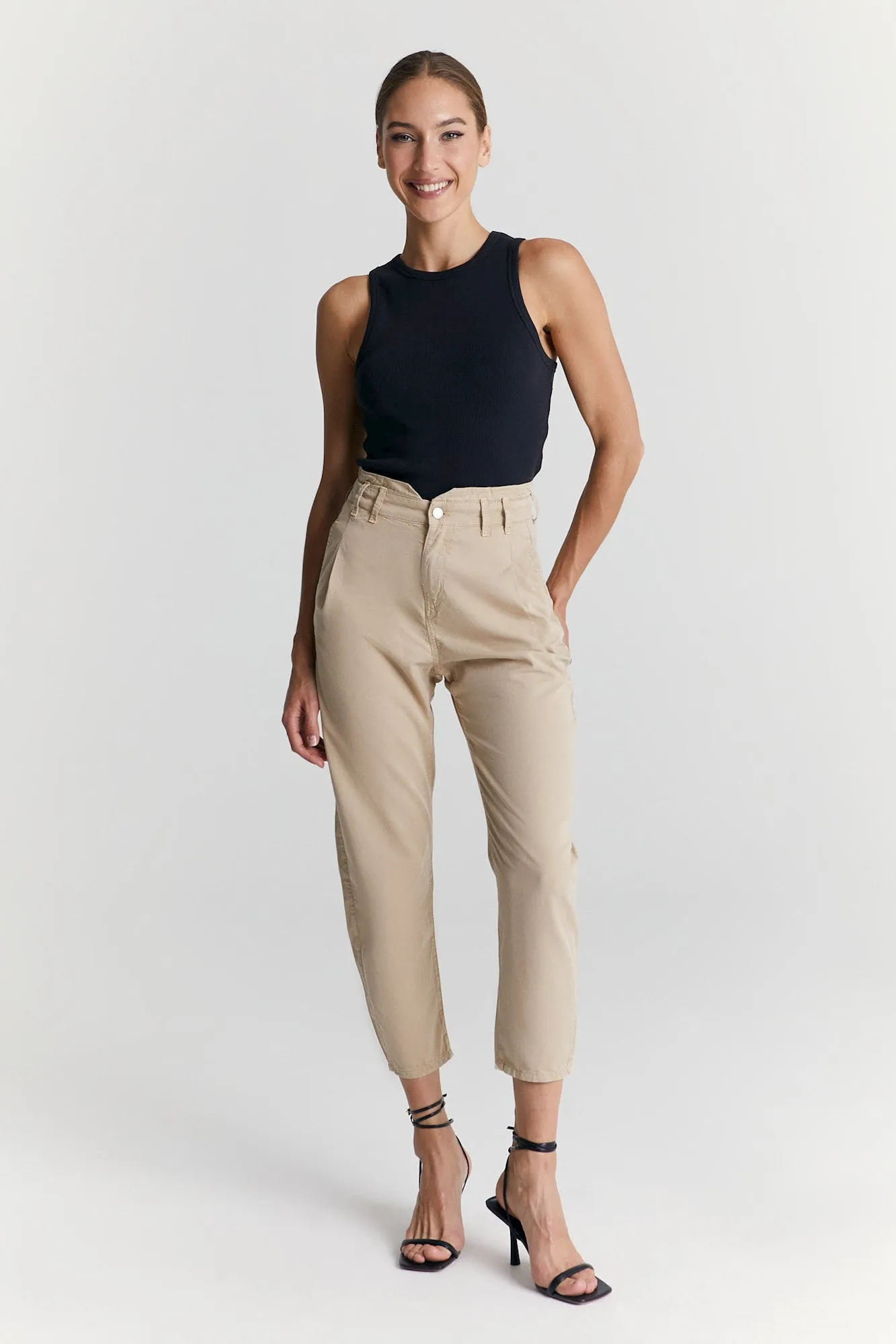 Camila High Waist Paperbag Chino Pants Beige