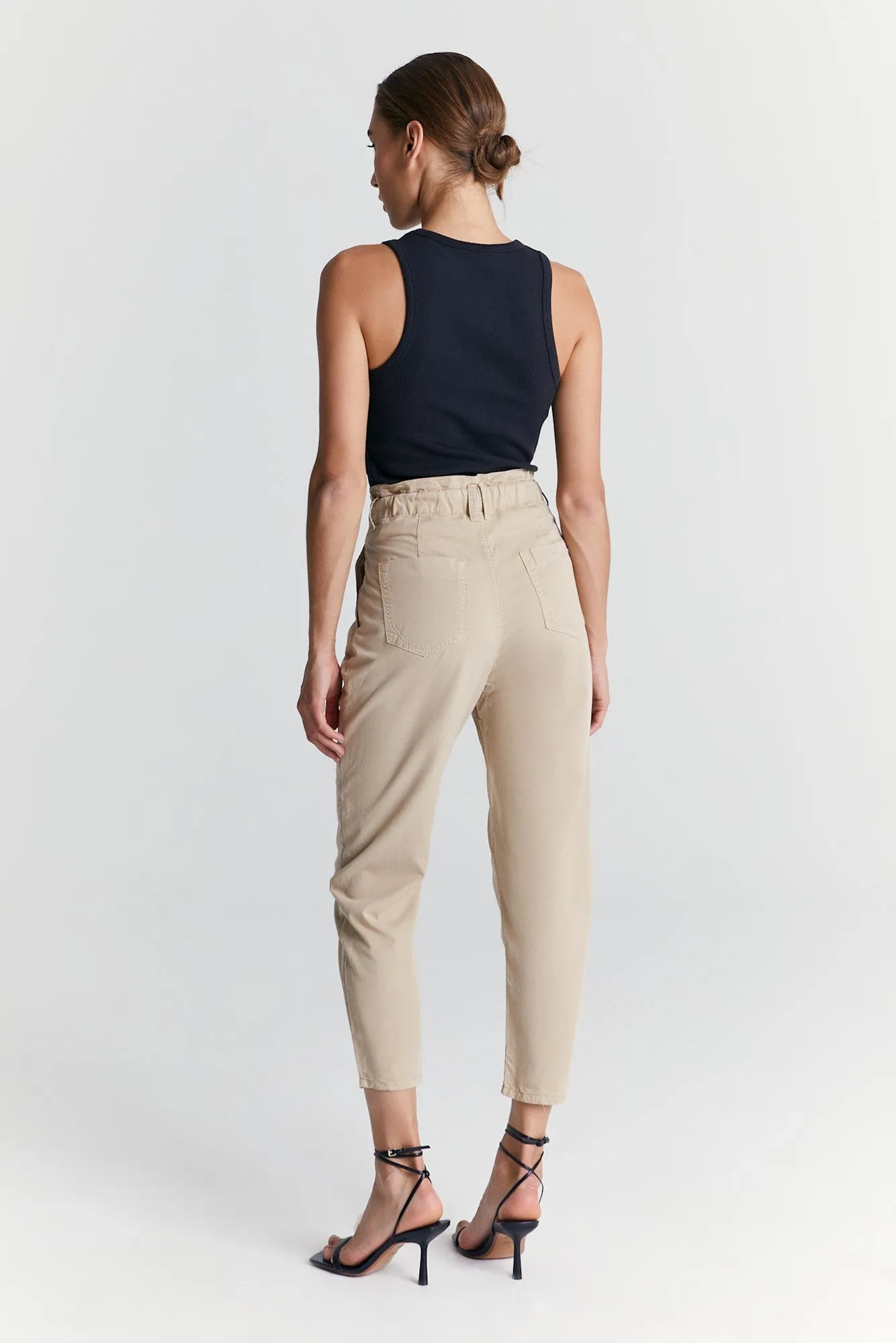 Camila High Waist Paperbag Chino Pants Beige