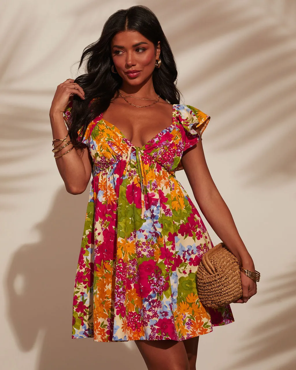 Capri Charm Floral Print Babydoll Mini Dress