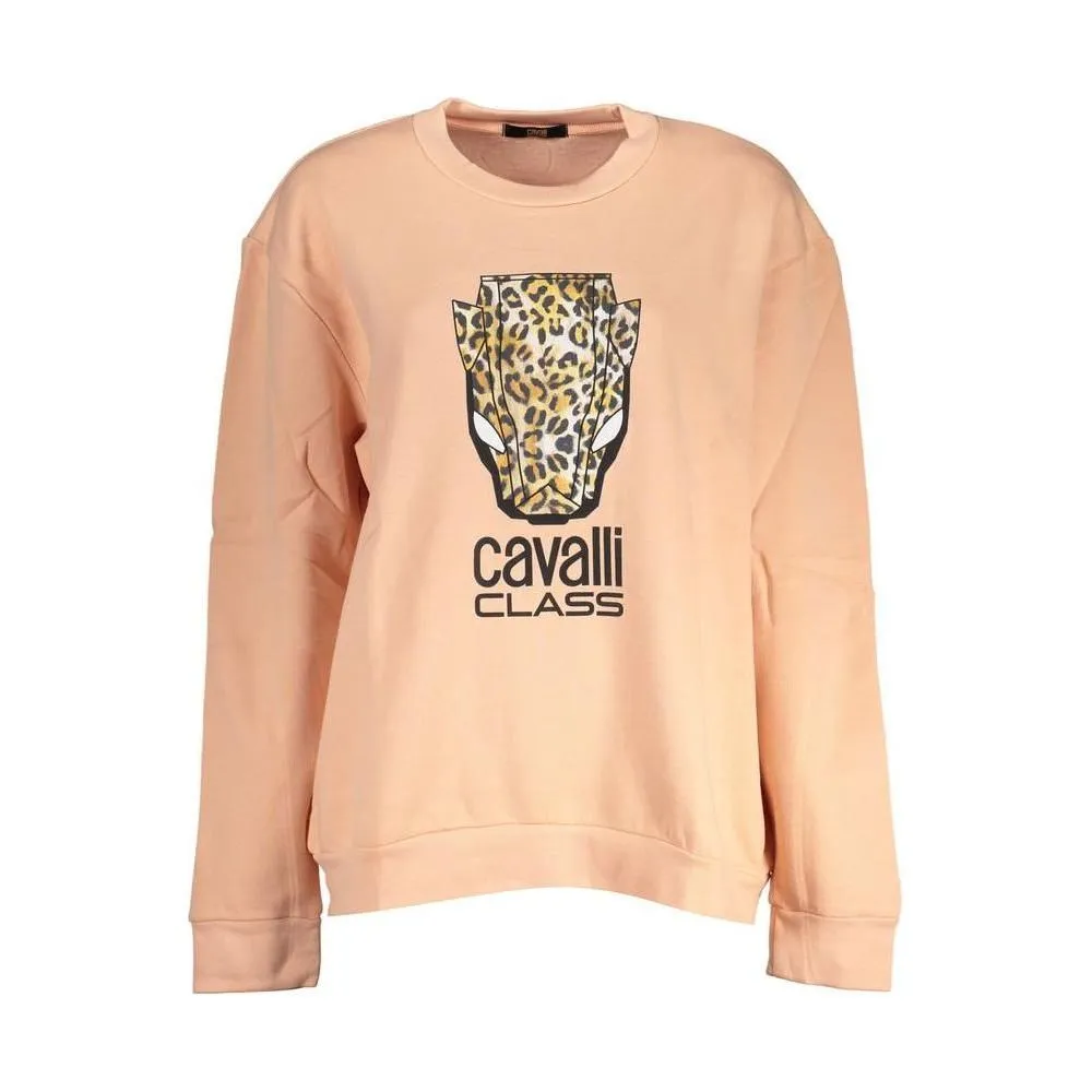 Cavalli Class Elegant Pink Fleece Crew Neck Sweater