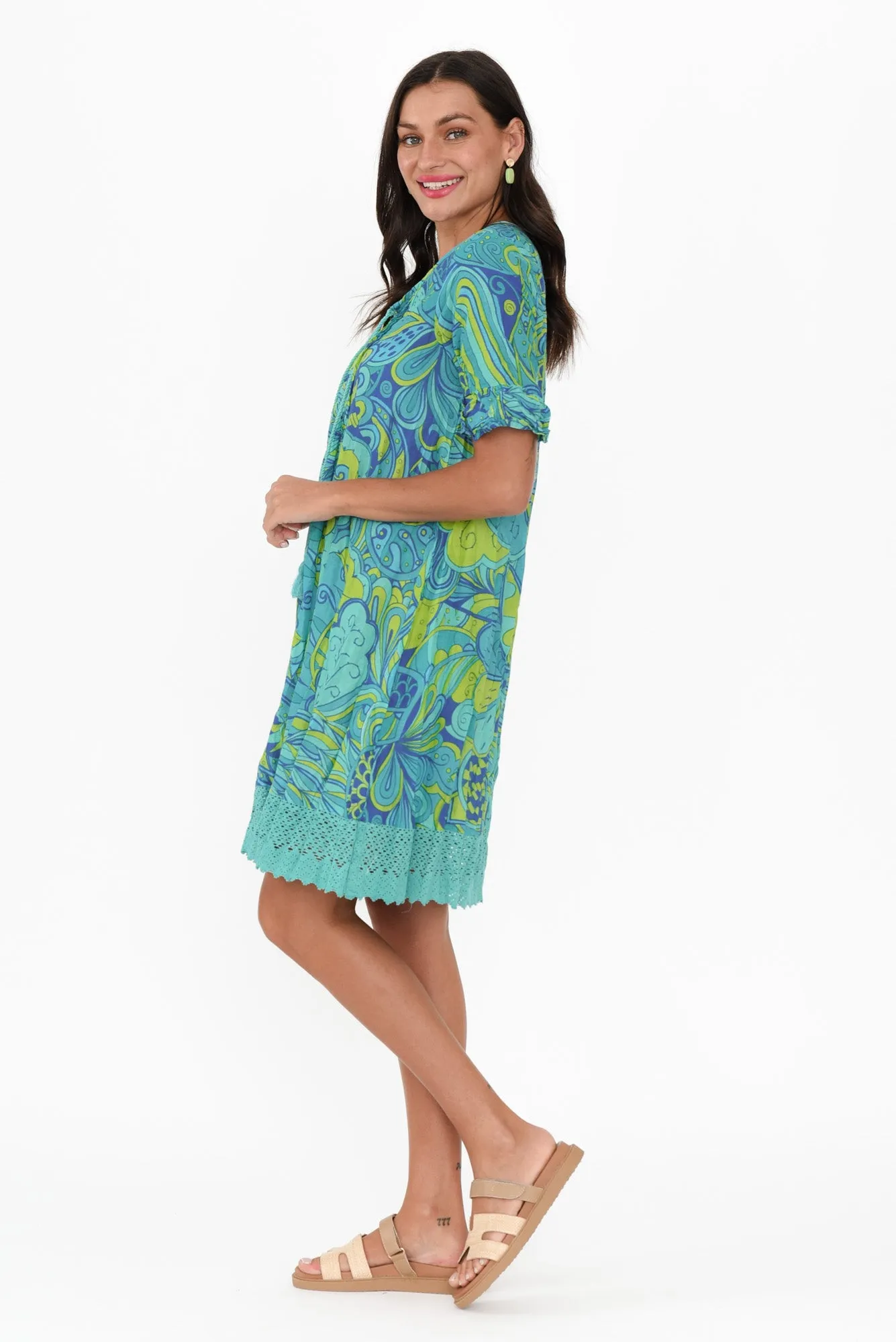 Cayman Green Burst Cotton Tunic Dress