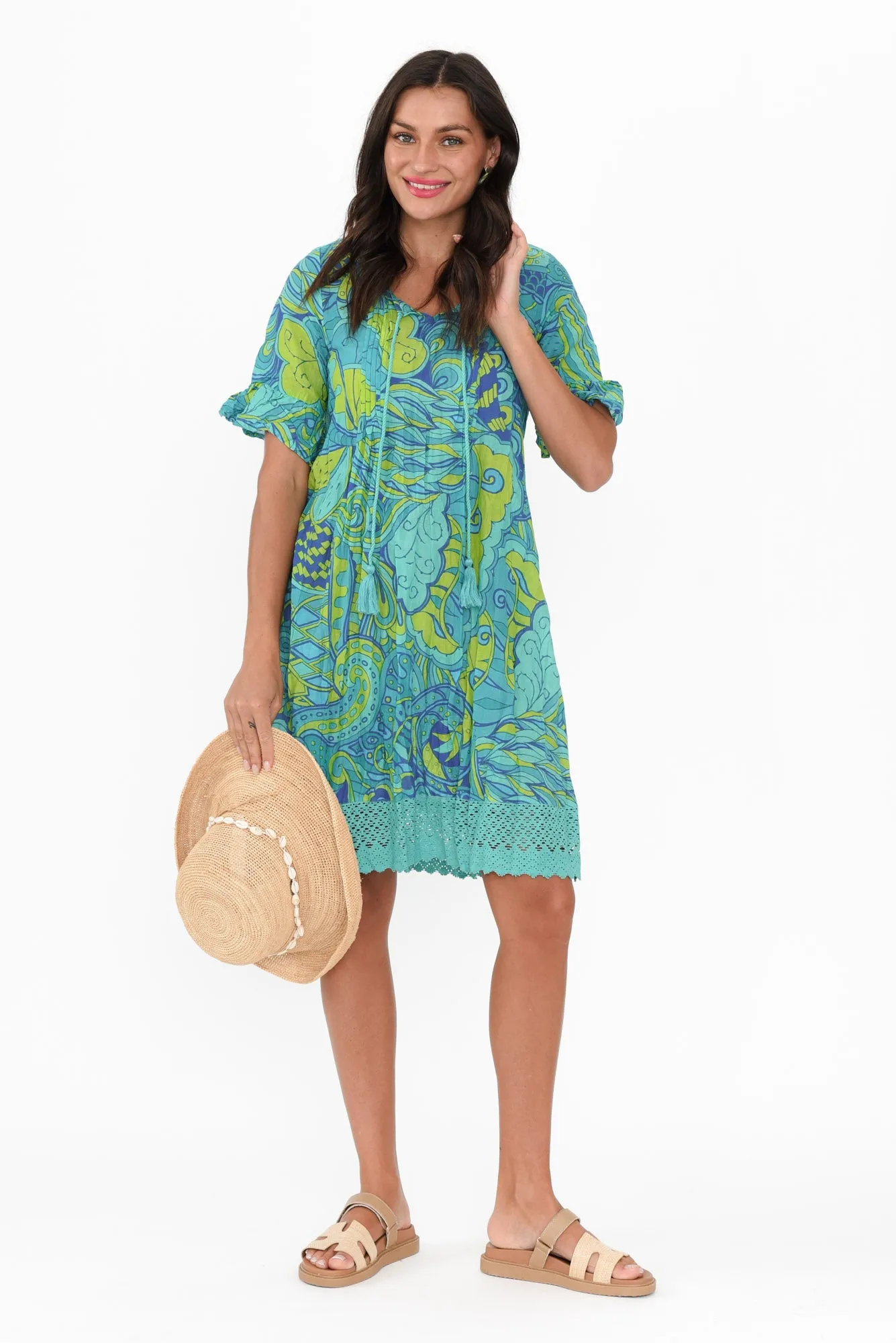 Cayman Green Burst Cotton Tunic Dress