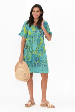 Cayman Green Burst Cotton Tunic Dress