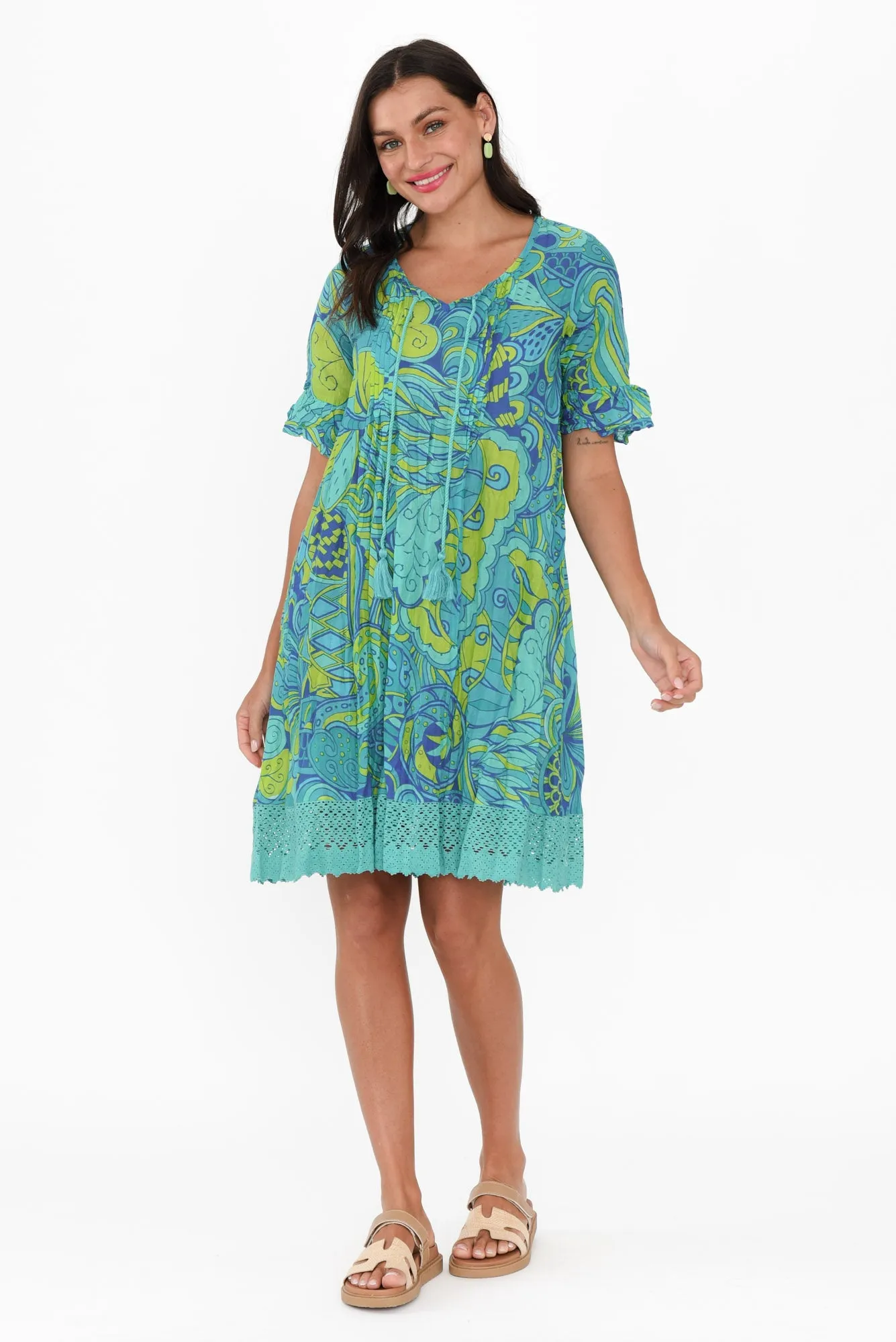 Cayman Green Burst Cotton Tunic Dress