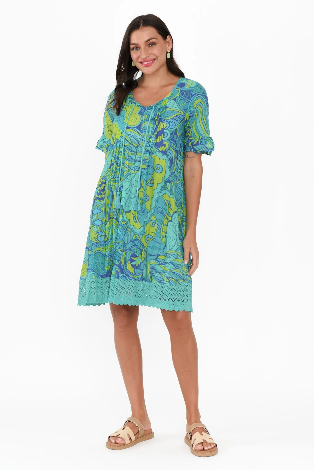 Cayman Green Burst Cotton Tunic Dress