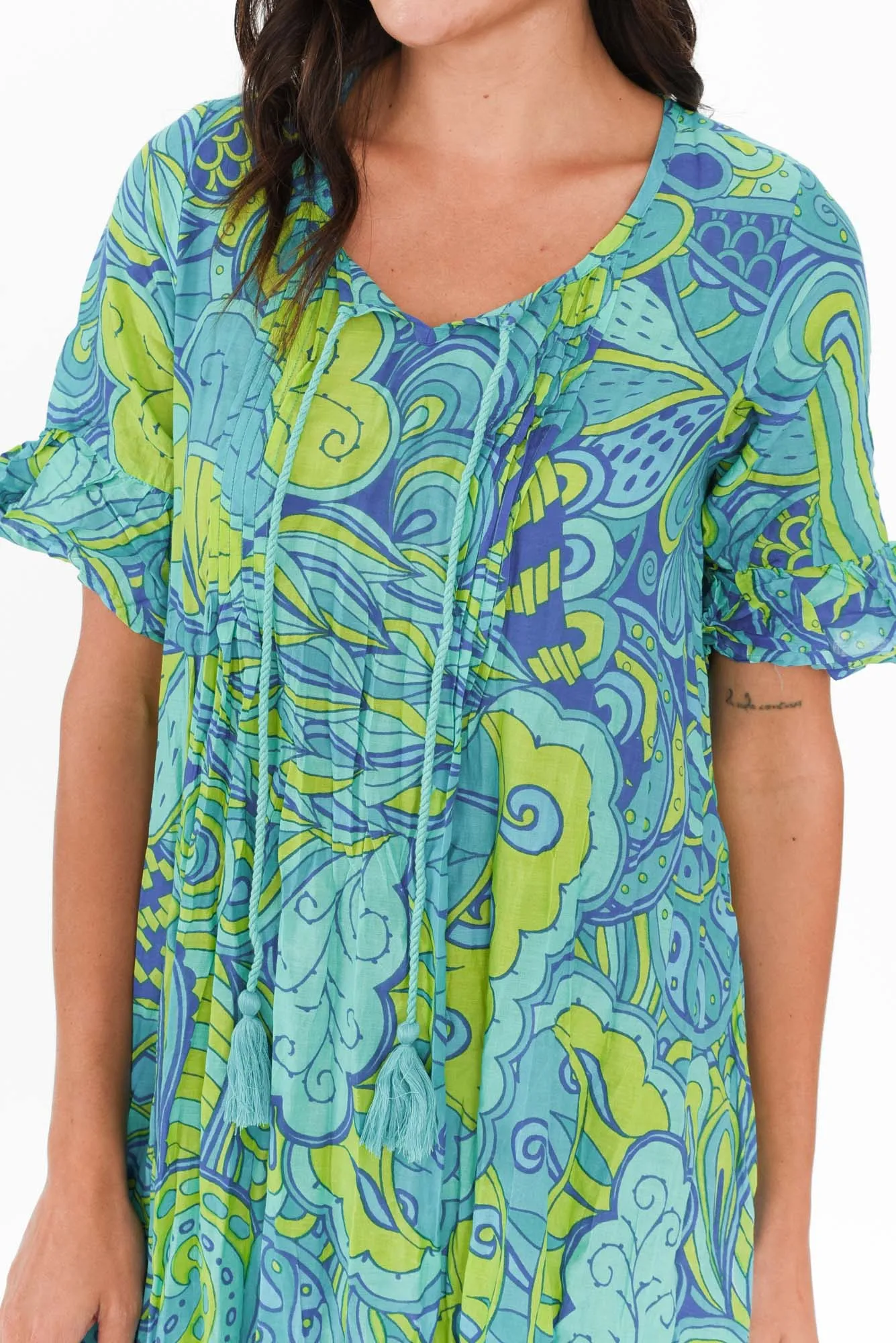 Cayman Green Burst Cotton Tunic Dress