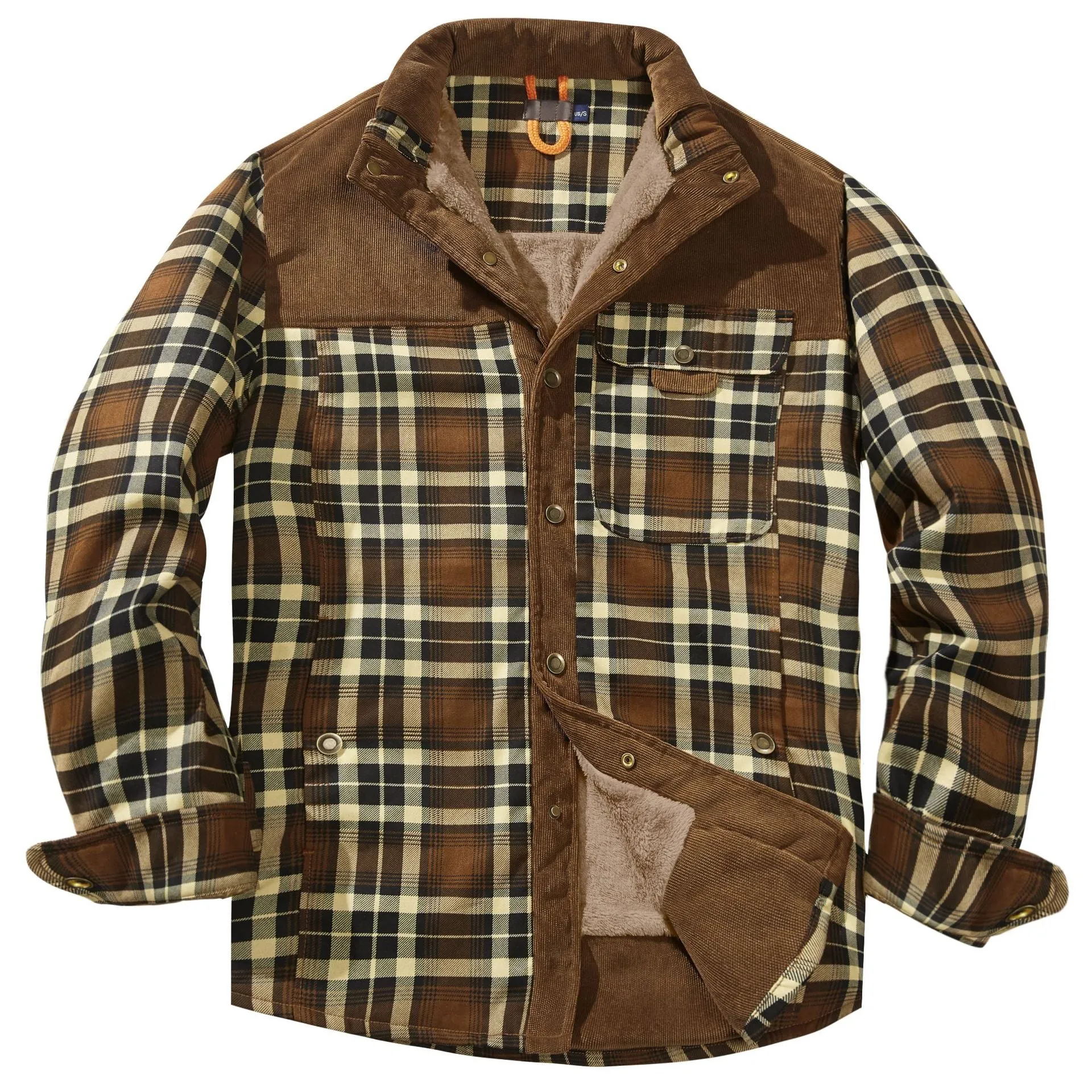 CHECKERED SHIRT WITH FLEECE PLUS EXTRA SIZE WINTER WINDPROOF AND WARM HOODED PURE COTTON JACKET