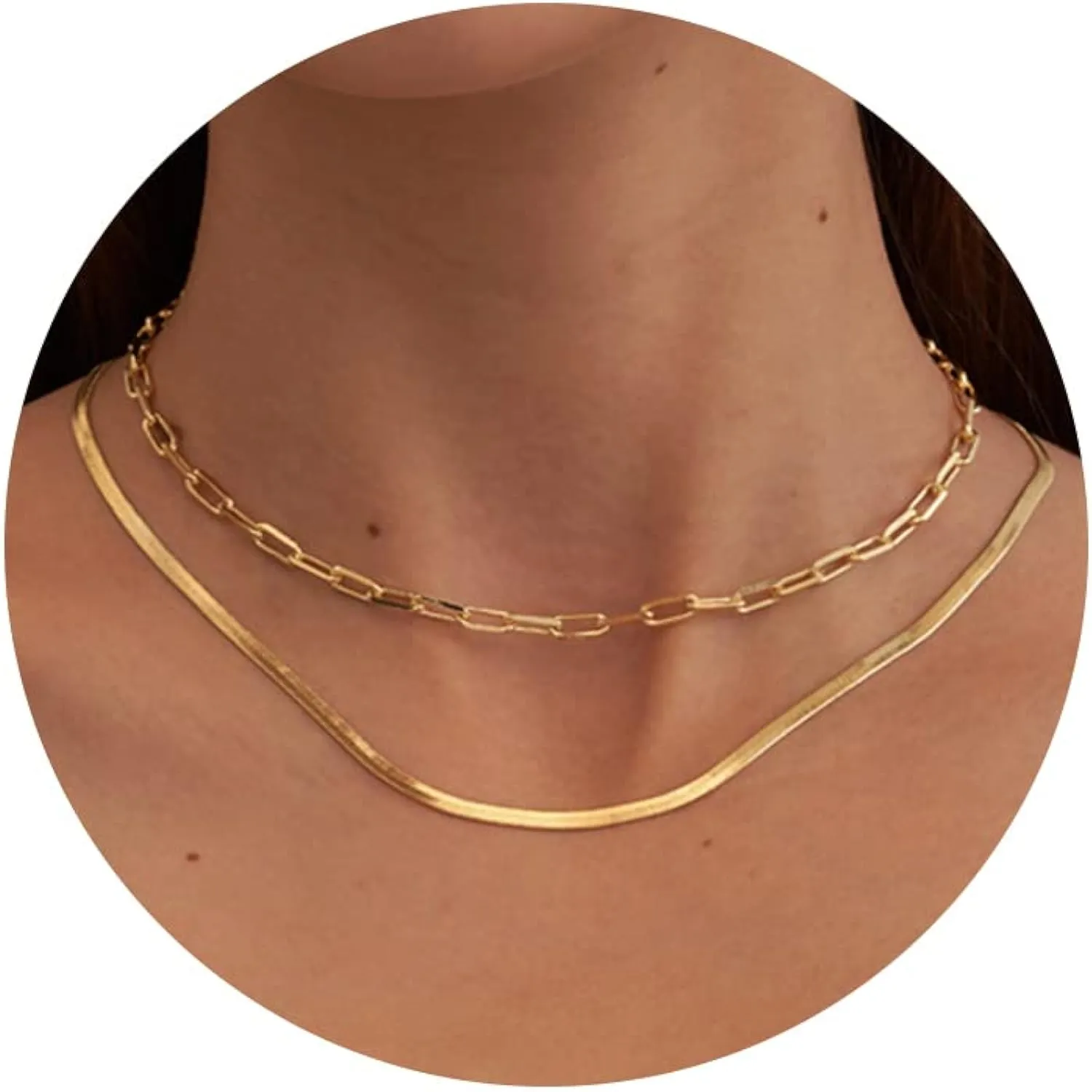 CHESKY 14K Gold/Silver Plated Snake Chain Necklace Herringbone Necklace Gold Choker Necklaces for Women Girl Gifts Jewelry 1.5/3/5MM(W) 14"/16"(L)