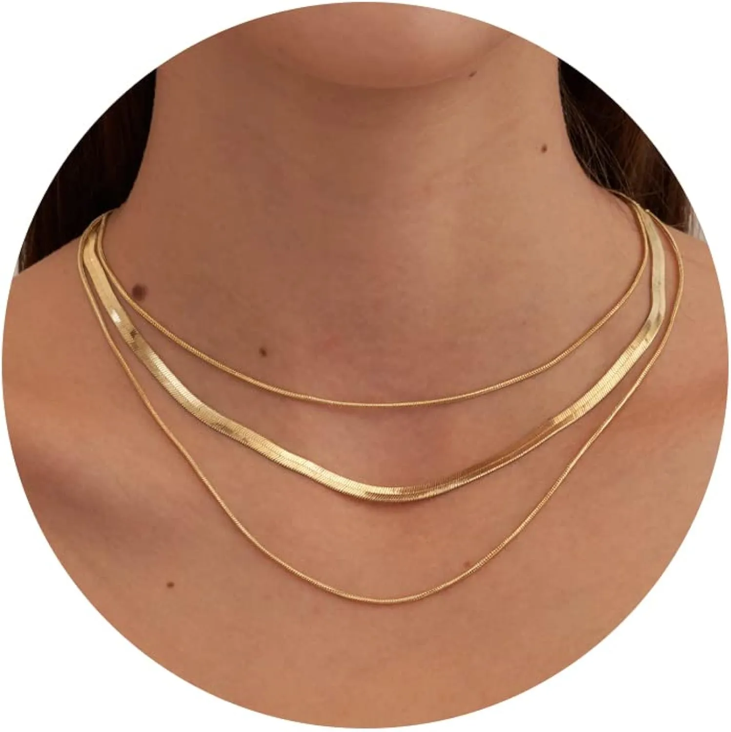 CHESKY 14K Gold/Silver Plated Snake Chain Necklace Herringbone Necklace Gold Choker Necklaces for Women Girl Gifts Jewelry 1.5/3/5MM(W) 14"/16"(L)