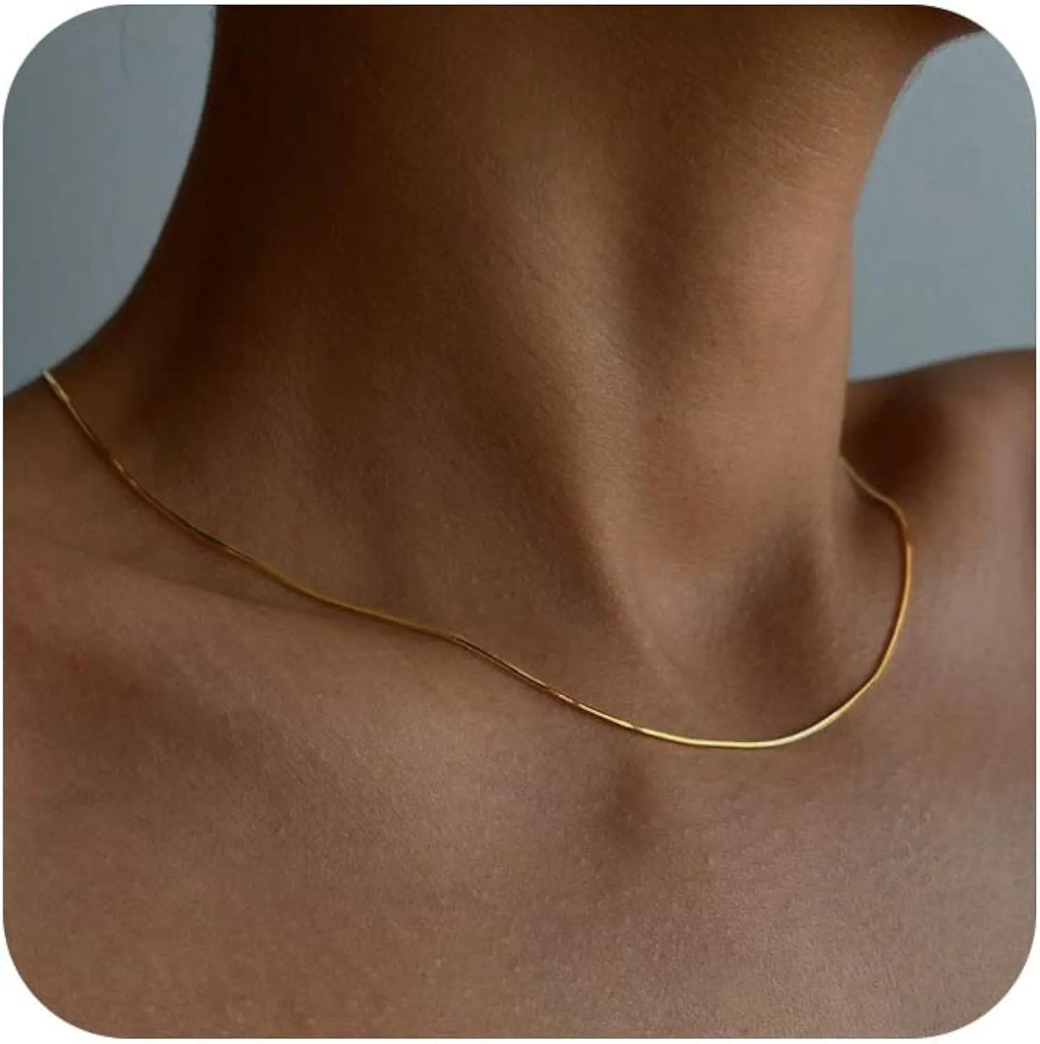 CHESKY 14K Gold/Silver Plated Snake Chain Necklace Herringbone Necklace Gold Choker Necklaces for Women Girl Gifts Jewelry 1.5/3/5MM(W) 14"/16"(L)