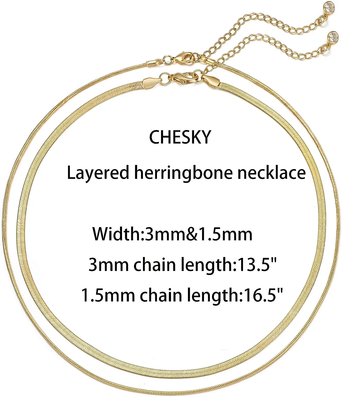 CHESKY 14K Gold/Silver Plated Snake Chain Necklace Herringbone Necklace Gold Choker Necklaces for Women Girl Gifts Jewelry 1.5/3/5MM(W) 14"/16"(L)