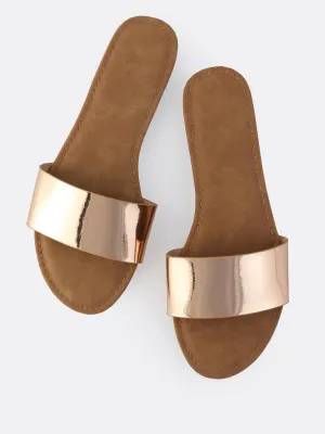 Classic Metallic Slip On Sandals ROSE GOLD