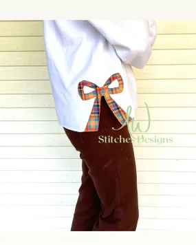 Classic Straight Tailed Bow- Bean Stitch - Side Bow Appliqué Sweatshirt Design