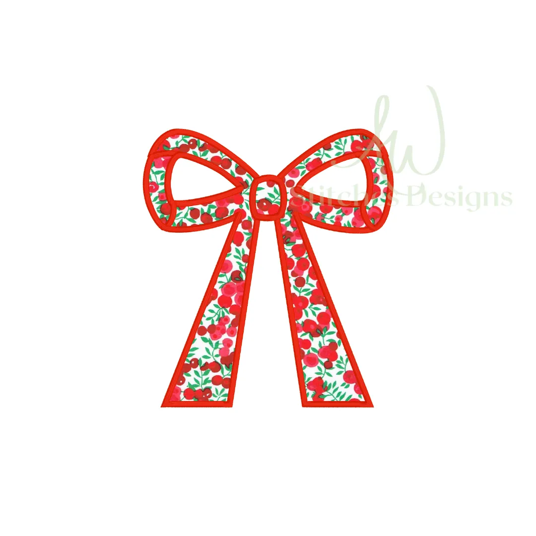 Classic Straight Tailed Heirloom Bow Applique - Satin Stitch Embroidery Design for Sweatshirt Side Bow & More