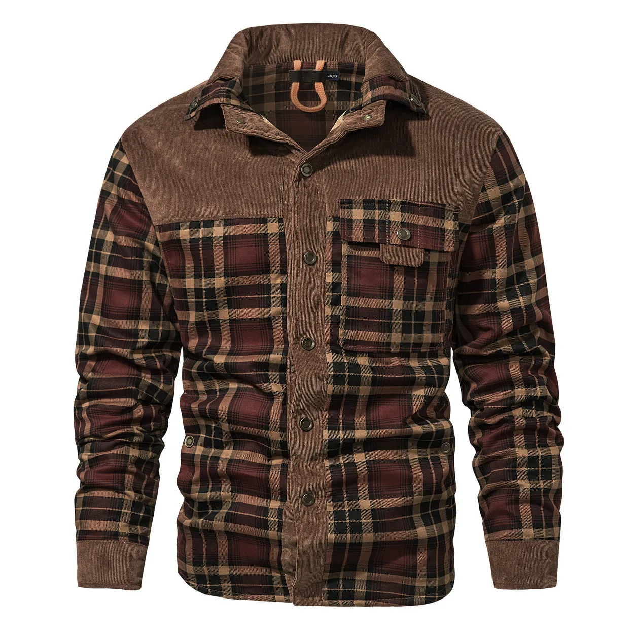 Cloudstyle Mens Plaid Single-Breasted Jacket Thickened Warm Winter Coat Fleece Lining