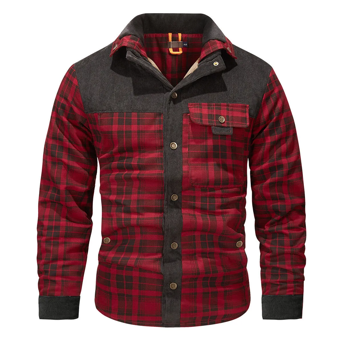 Cloudstyle Mens Plaid Single-Breasted Jacket Thickened Warm Winter Coat Fleece Lining