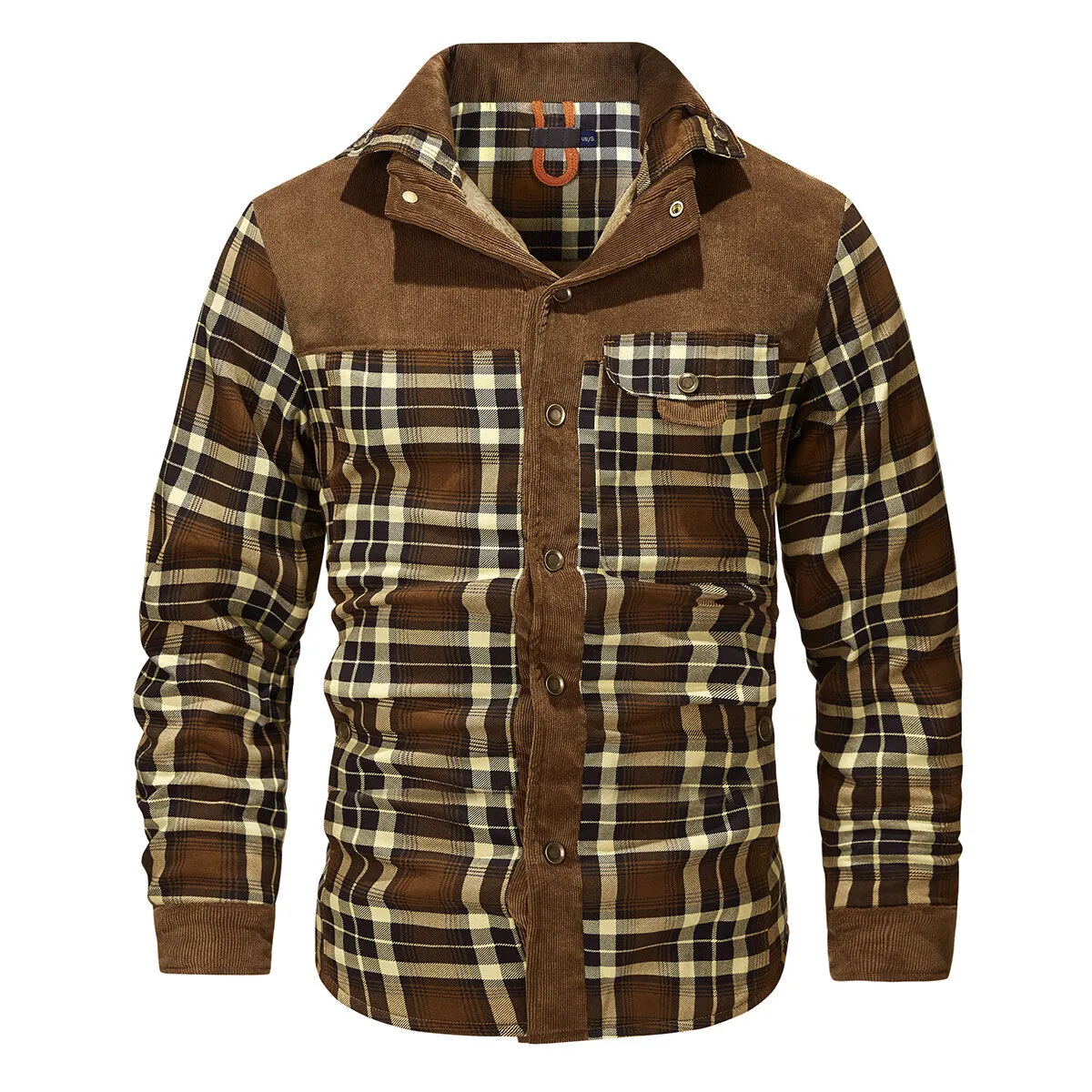 Cloudstyle Mens Plaid Single-Breasted Jacket Thickened Warm Winter Coat Fleece Lining