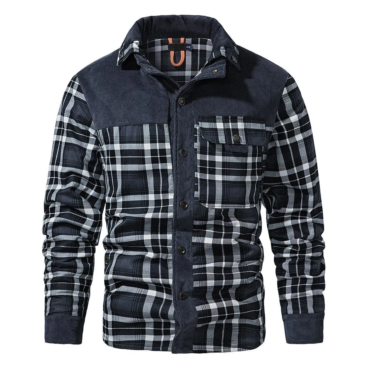 Cloudstyle Mens Plaid Single-Breasted Jacket Thickened Warm Winter Coat Fleece Lining