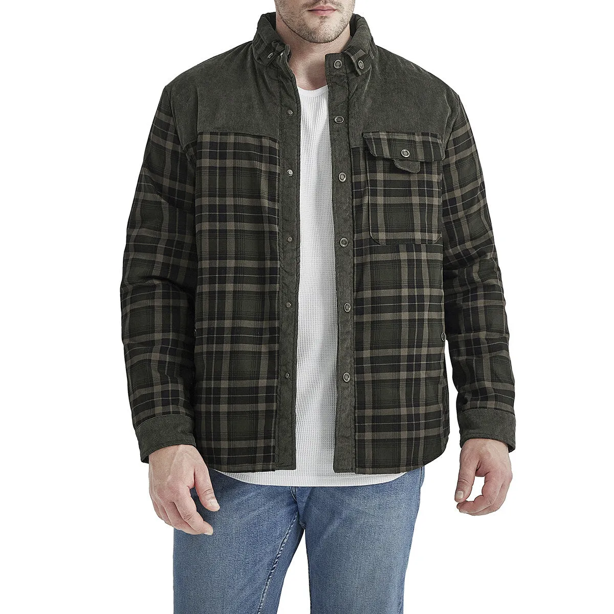 Cloudstyle Mens Plaid Single-Breasted Jacket Thickened Warm Winter Coat Fleece Lining