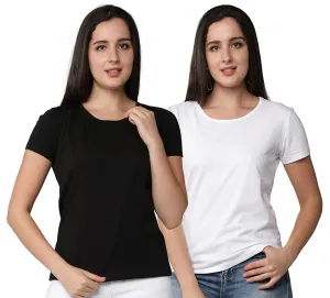 Club A9 Women's Cotton Regular Fit Half Sleeves Solid Plain T-Shirt (Combo of 2) (Multicolor,M) (WRNT2_20002_M)