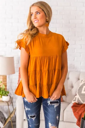 Coffee Date Crushin' Babydoll Top In Pumpkin