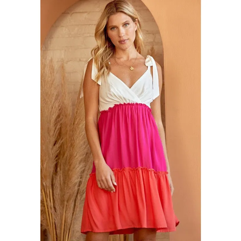 Colorful Color Block Babydoll Dress