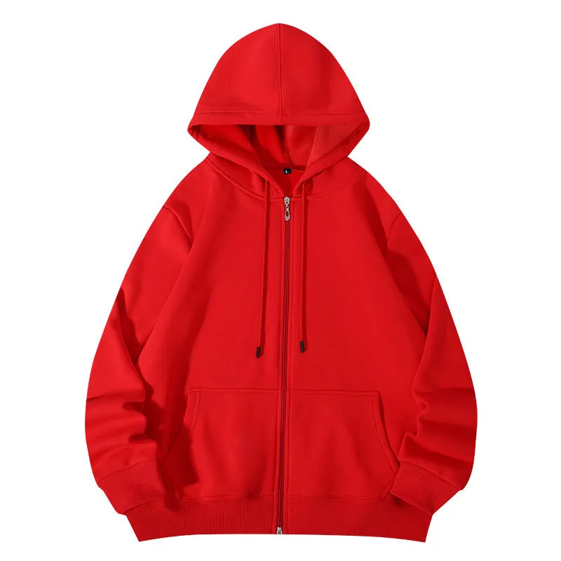 COTTON HOODED ZIPPER SWEATSHIRT WITH FLEECE AUTUMN AND WINTER NEW TOP, WARM JACKET