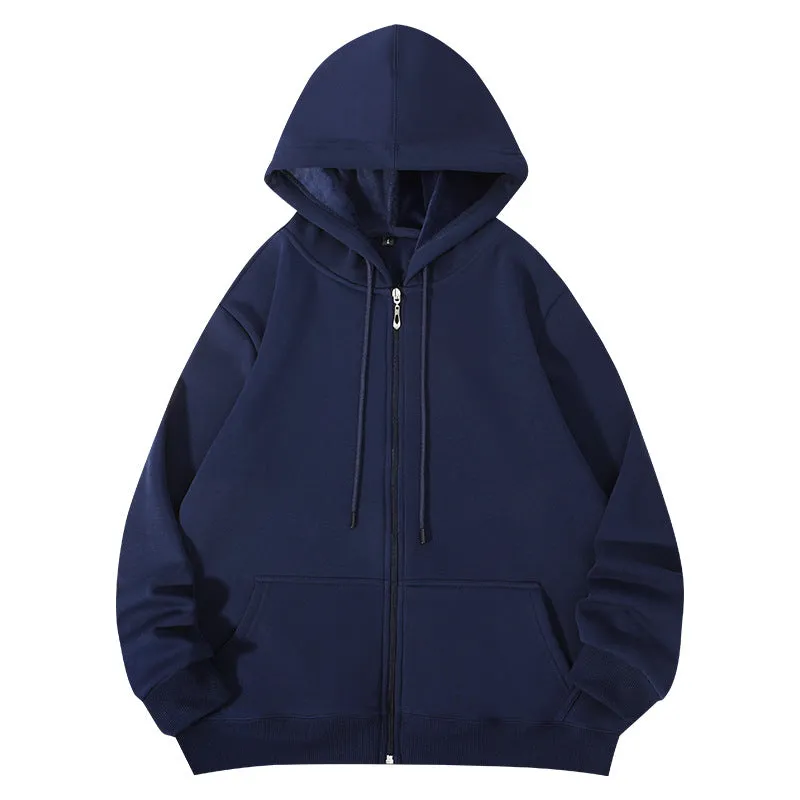 COTTON HOODED ZIPPER SWEATSHIRT WITH FLEECE AUTUMN AND WINTER NEW TOP, WARM JACKET