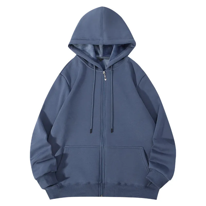 COTTON HOODED ZIPPER SWEATSHIRT WITH FLEECE AUTUMN AND WINTER NEW TOP, WARM JACKET