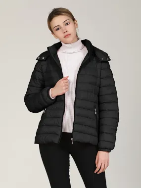 Cozy Fit Puffy Zip-Up Hoodie Coat - Cotton-Padded Jacket with Long Sleeves, Slant Pockets, Insulation for Fall & Winter - Women's Casual Outerwear for Cold Weather