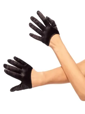 Cropped Mini Black Satin Gloves