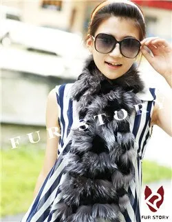 Cut Silver Fox Fur C/w Rex Rabbit Fur Scarf Wrap Cape Shawl Best Christmas Gift Silver Gray Color FS050202S