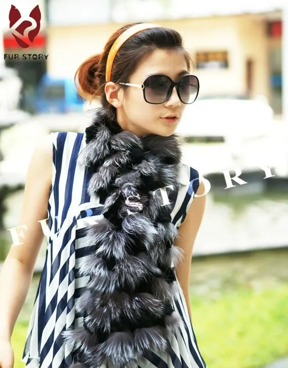 Cut Silver Fox Fur C/w Rex Rabbit Fur Scarf Wrap Cape Shawl Best Christmas Gift Silver Gray Color FS050202S