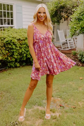 Dancing In The Rain Floral Babydoll Dress In Rose