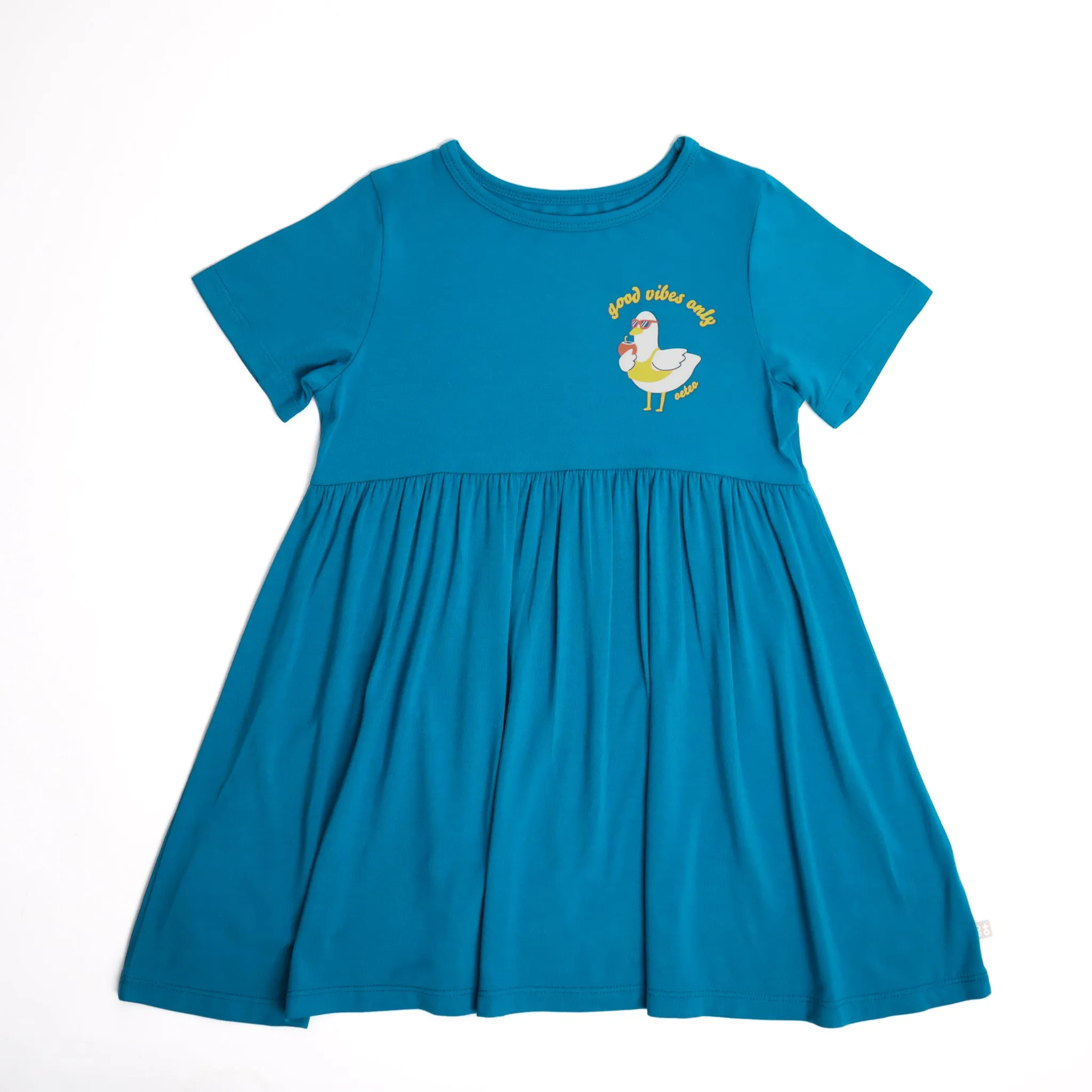 Duckie's Day Off Bamboo Toddler Casual T-Shirt Dress (Blue)