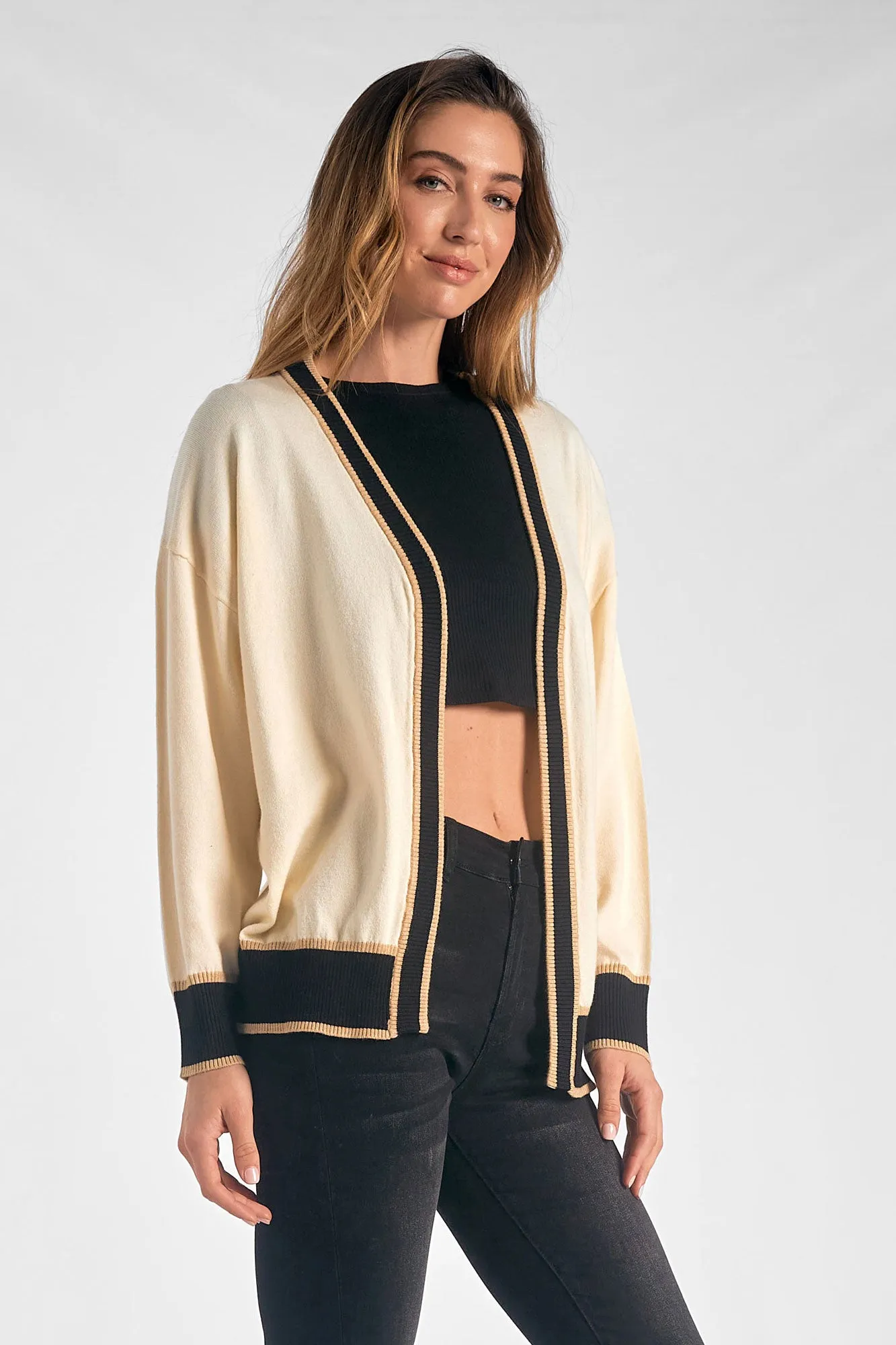 Elan Off White/Black Cardigan Sweater