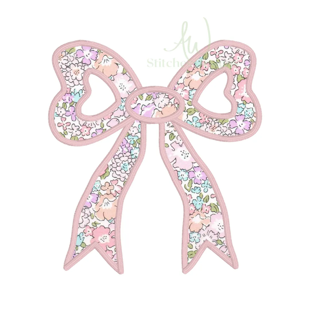 Elegant Classic Bow Appliqué – Satin Stitch Embroidery Design - Sweatshirt Side Bow Applique