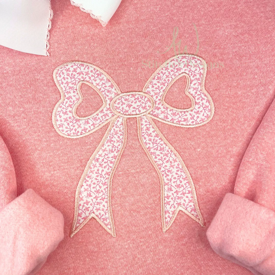 Elegant Classic Bow Appliqué – Satin Stitch Embroidery Design - Sweatshirt Side Bow Applique