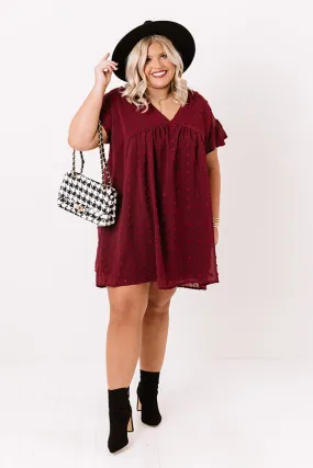 Fall Highlight Babydoll Dress In Wine   Curves