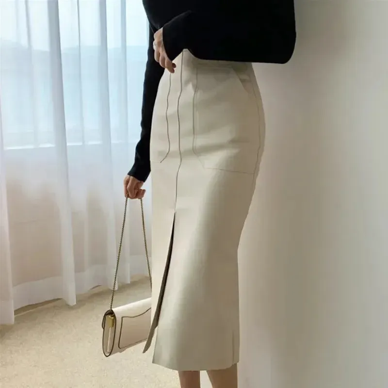 Fashion Slim Long Faux Leather Hip Skirt